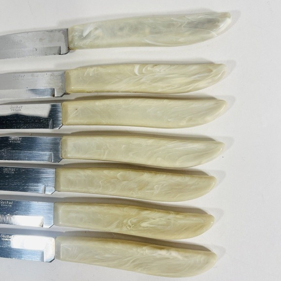 Vintage QuiKut Stainless Steel Knife Set of 7‎ with Cream Pearlized Handles - Picture 3 of 9
